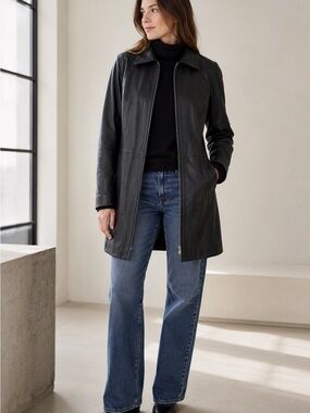 Ambition New York Butter Leather Zip Front Coat XL Black Car Coat